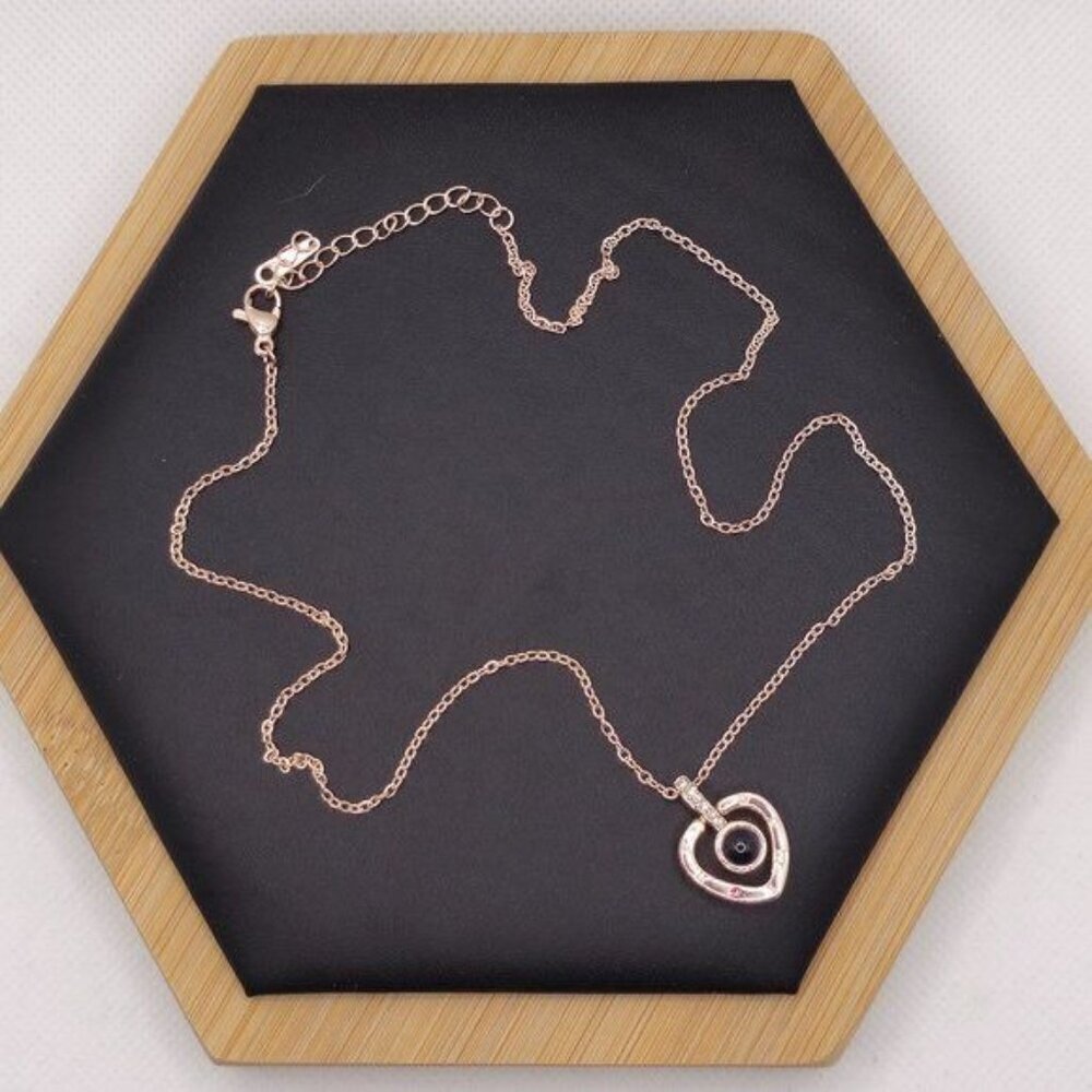 Rose Golden Heart-Shaped‎ Pendant with Microprinting NWOT
